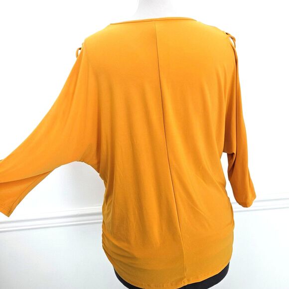 Yellow Shirt Blouse Womens LARGE 3/4 Length Lattice Sleeve - Picture 6 of 6